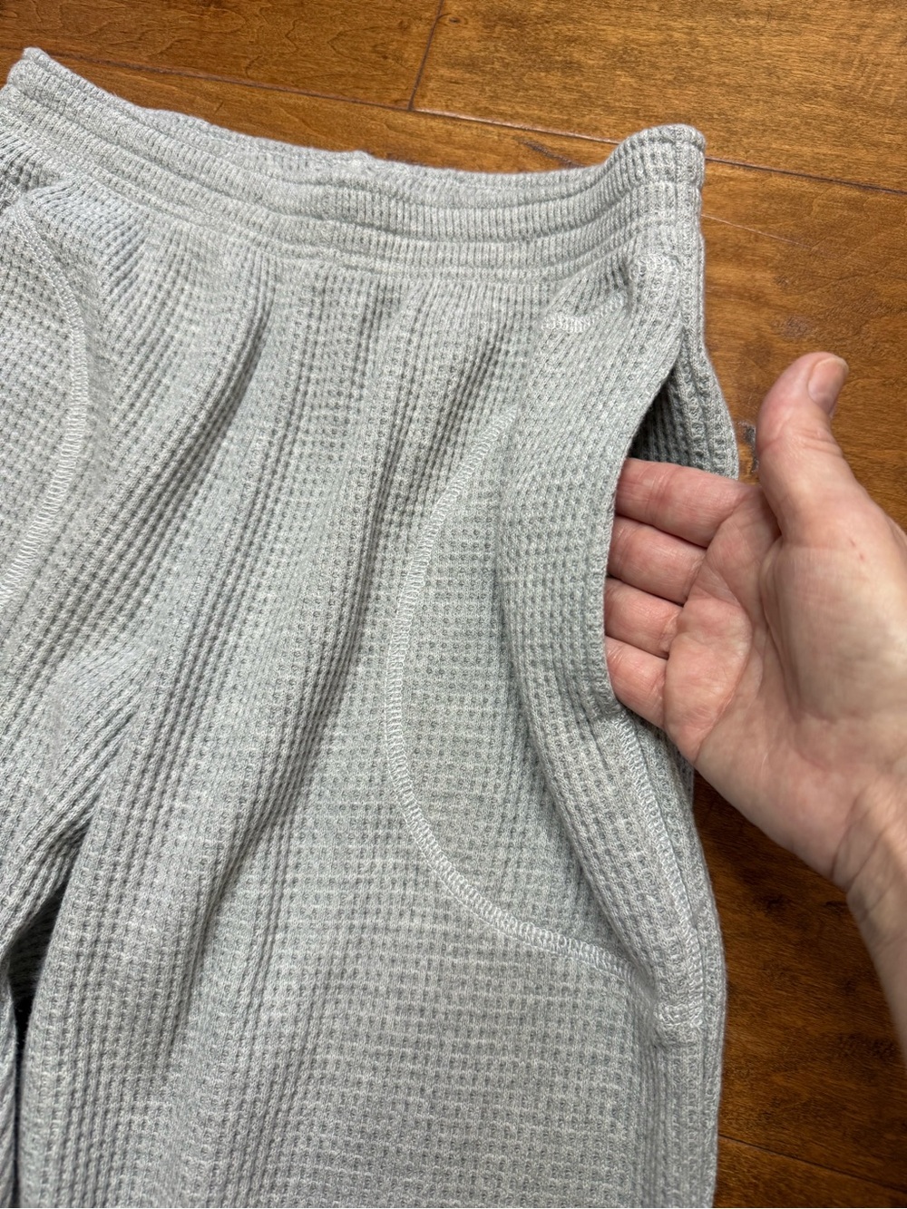 Aerie Waffle Knit Lounge Pants Gray Straight Leg Thermal Pockets XS